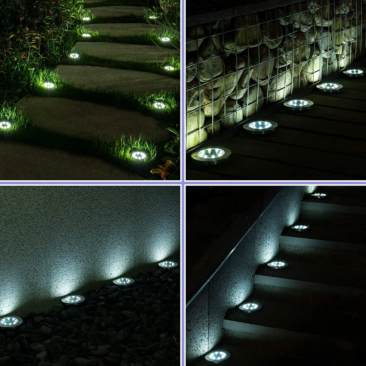 12 Pack Solar Ground Lights Outdoor, Waterproof 8 Led Solar Powered Disk Lights Outdoor Garden Landscape Lighting For Yard Deck Lawn Patio Pathway Walkway (White)