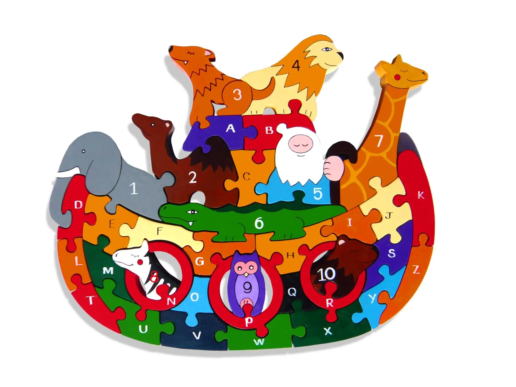 Alphabet Jigsaws - Wooden ABC/Numbers Puzzle - Noah's Ark - Chunky & Bright - 31x25cms