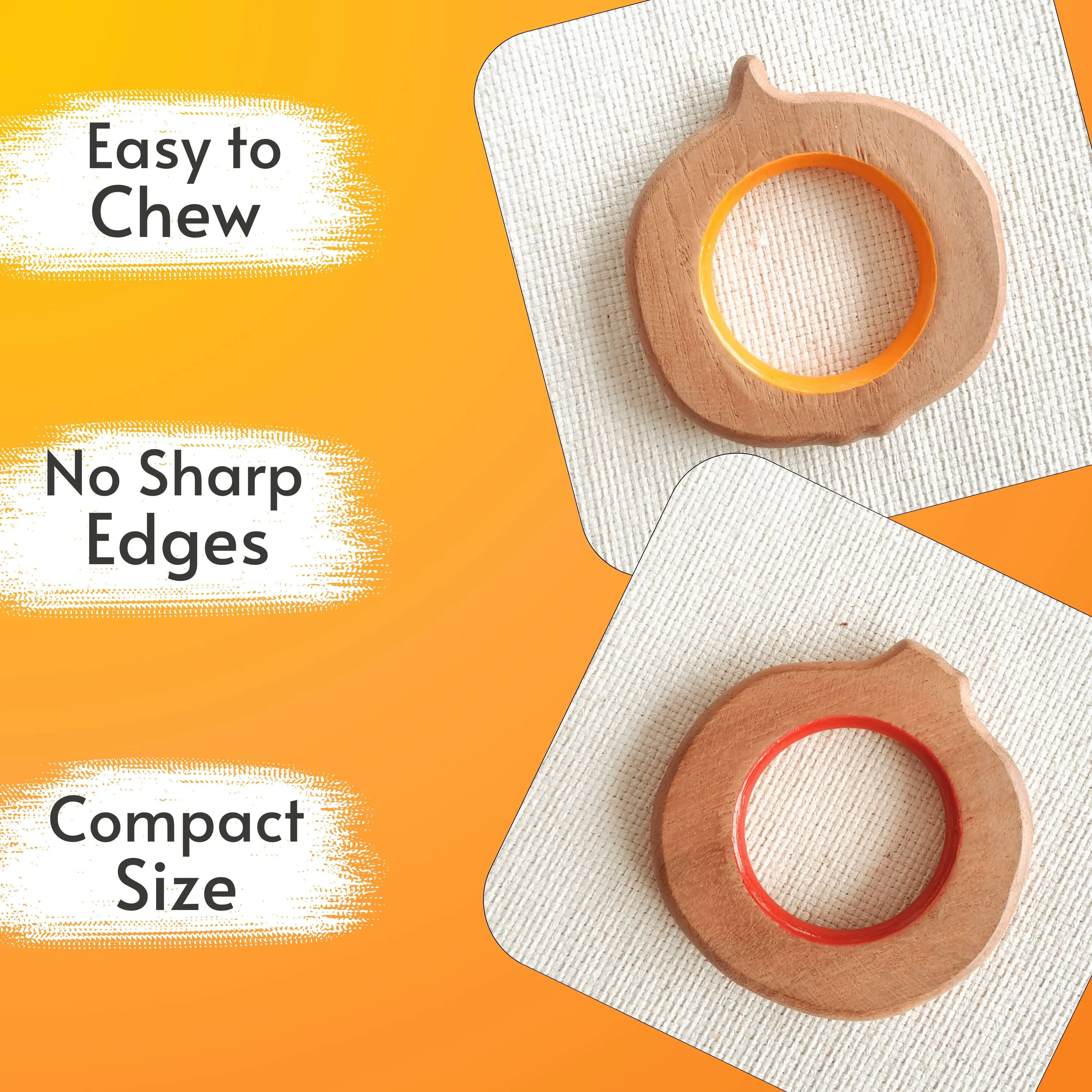 BABYCOV Cute Orange and Pomegranate Natural Neem Wood Teethers for Babies | Natural and Safe | Goodness of Organic Neem Wood | Both Chewing and Grasping Toy | Set of 2 (Age 4  Months)