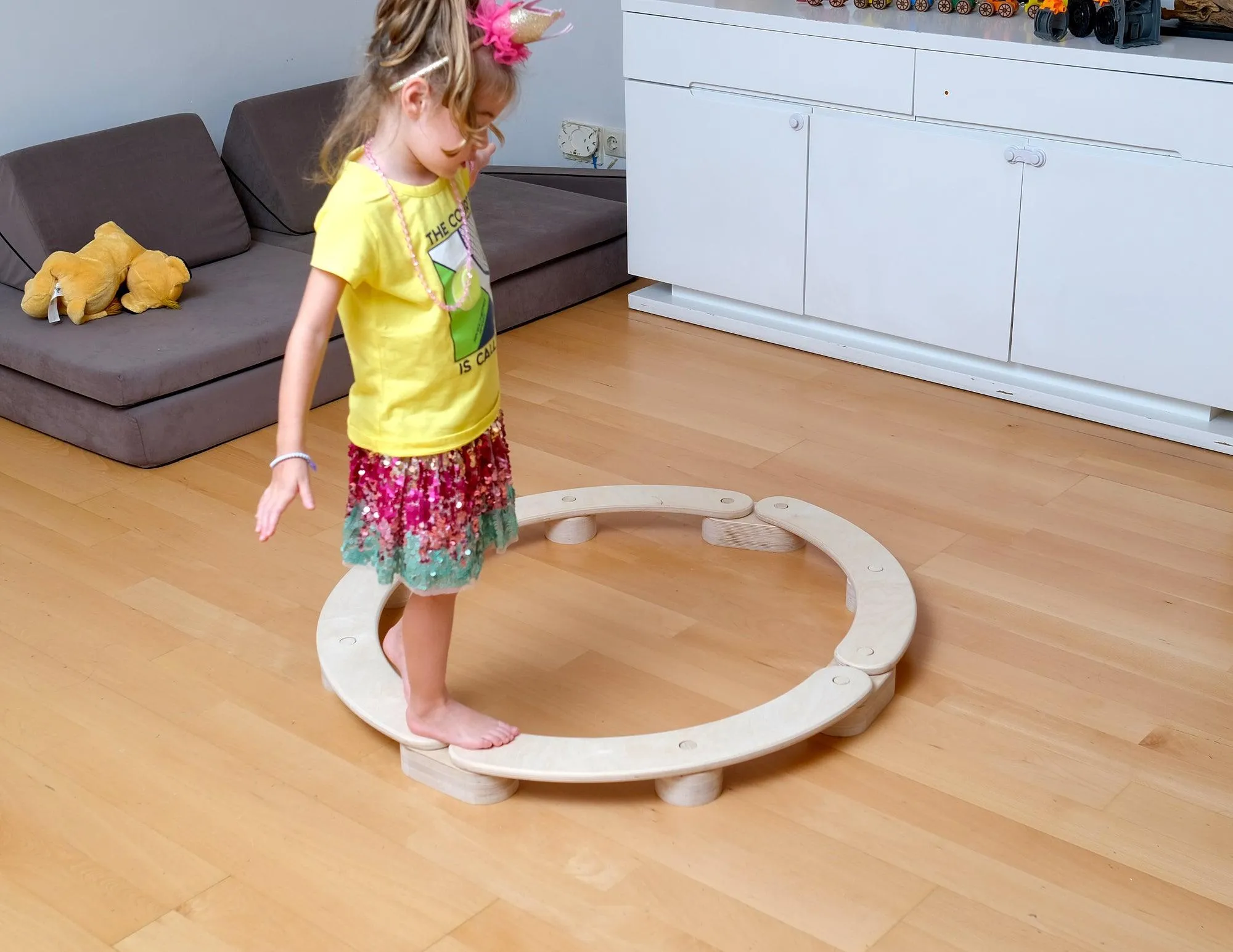 Circular Wooden Balance Beam Set Montessori Gymnastics Toy for Toddlers