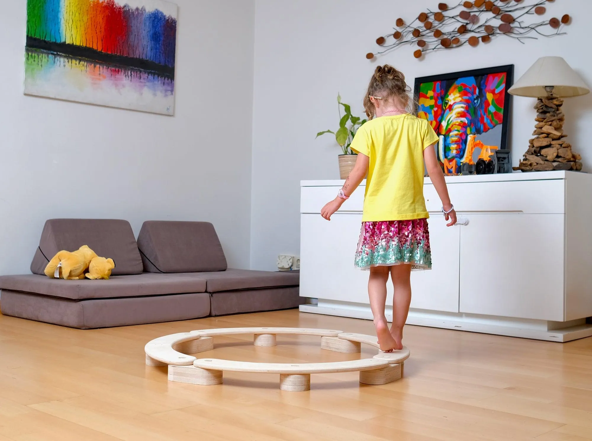 Circular Wooden Balance Beam Set Montessori Gymnastics Toy for Toddlers