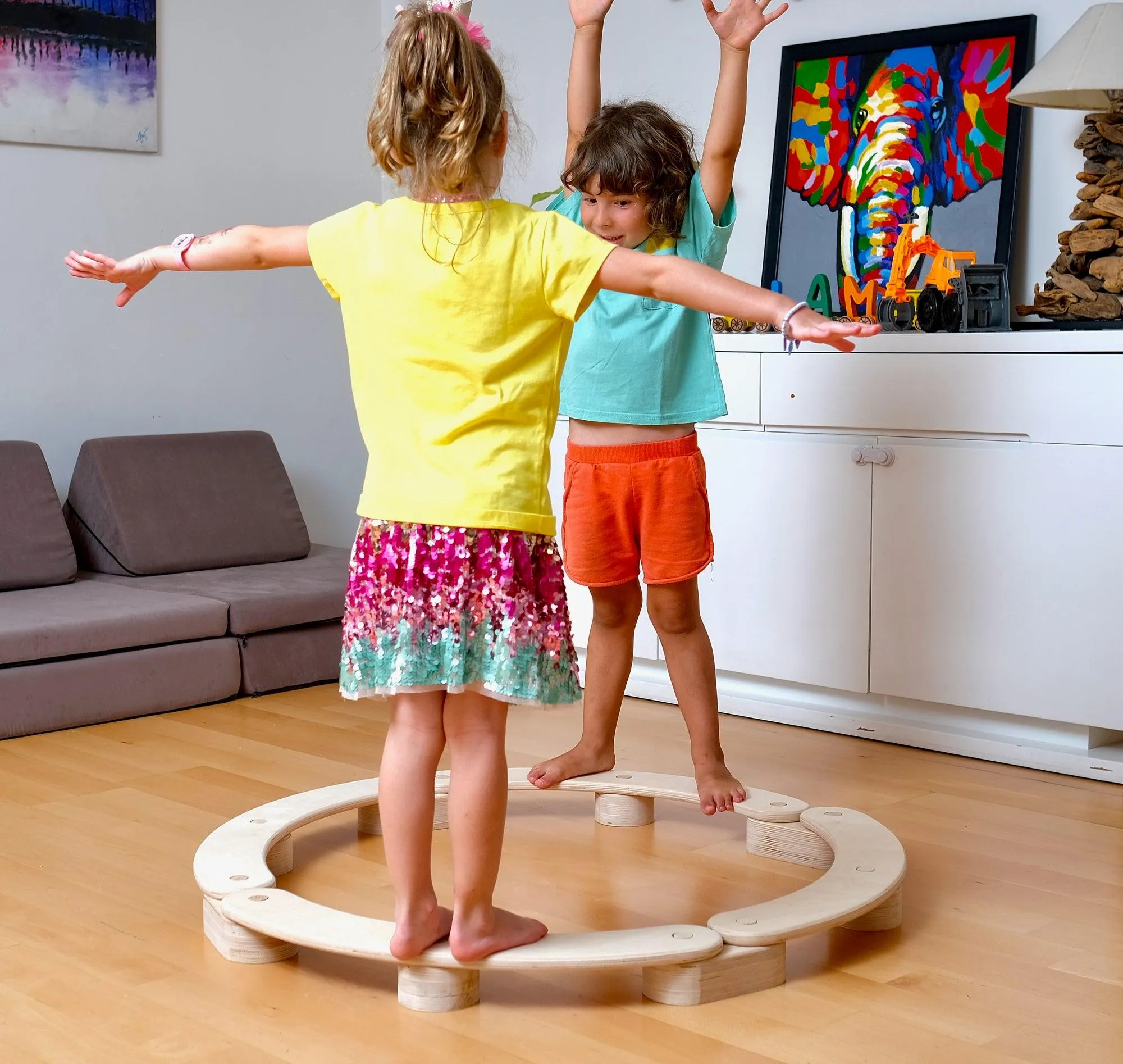 Circular Wooden Balance Beam Set Montessori Gymnastics Toy for Toddlers