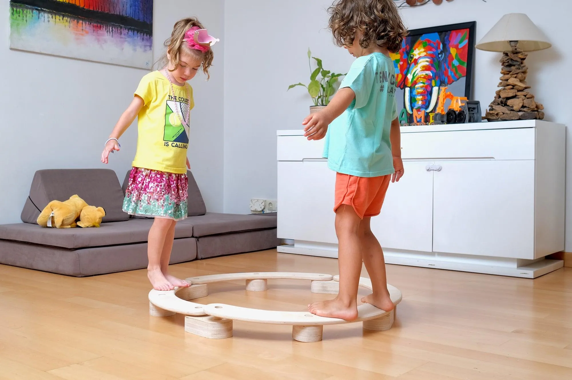 Circular Wooden Balance Beam Set Montessori Gymnastics Toy for Toddlers