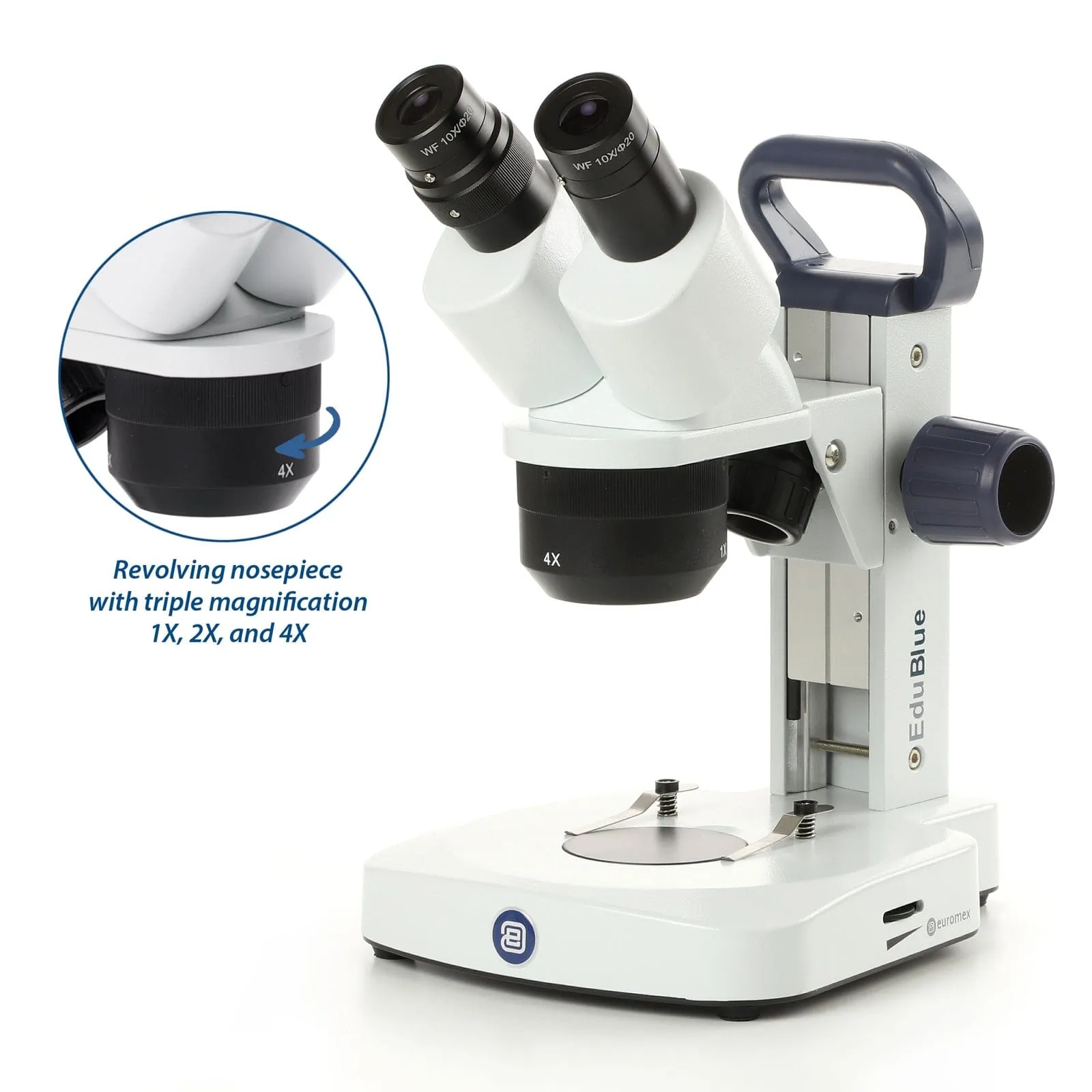 Euromex EduBlue Binocular Portable Stereo Microscope on Rack and Pinion Track Stand