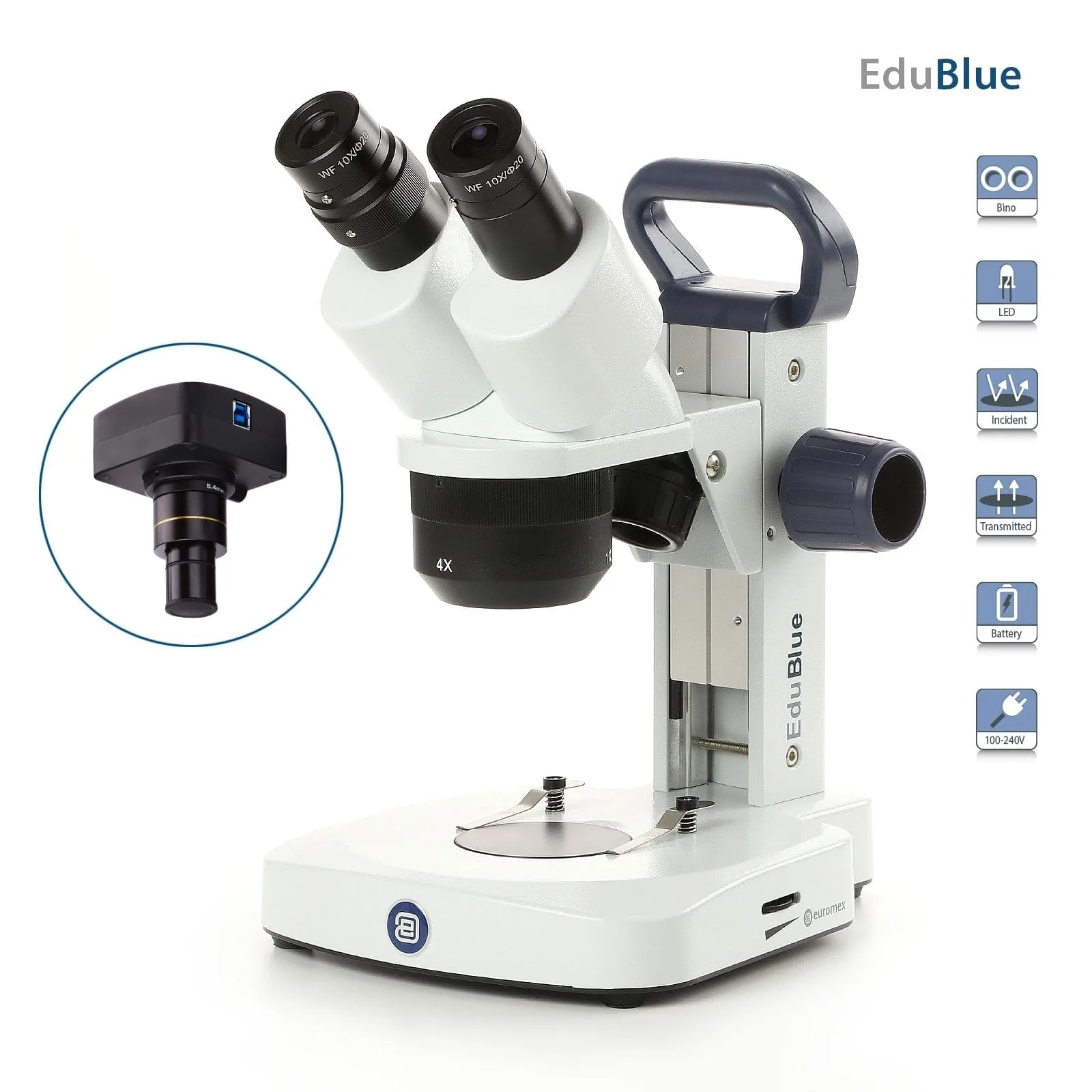 Euromex EduBlue Binocular Portable Stereo Microscope on Rack and Pinion Track Stand