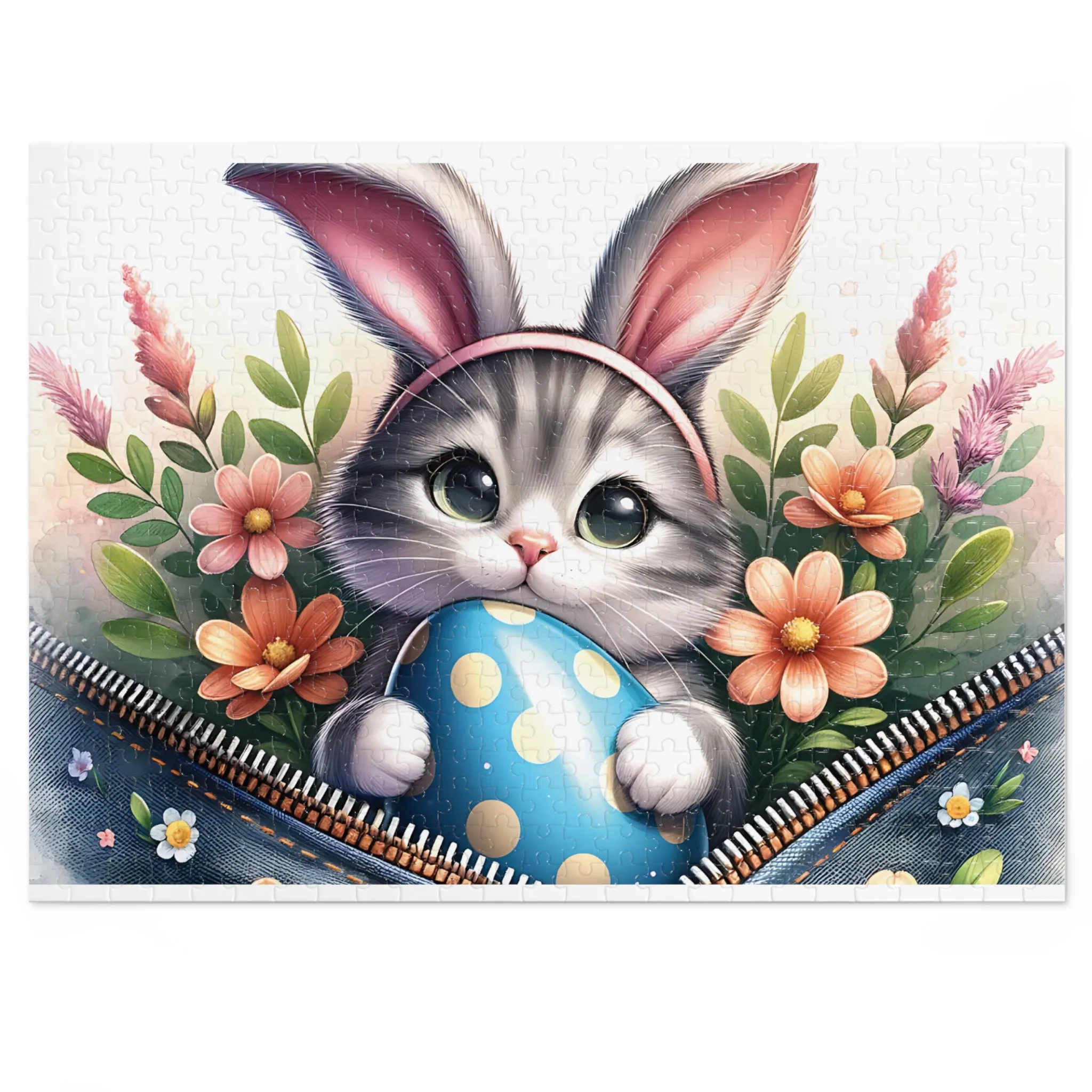 Jigsaw Puzzle, Easter, Cat with Bunny Ears, Personalised/Non-Personalised (30, 110, 252, 500,1000-Piece)