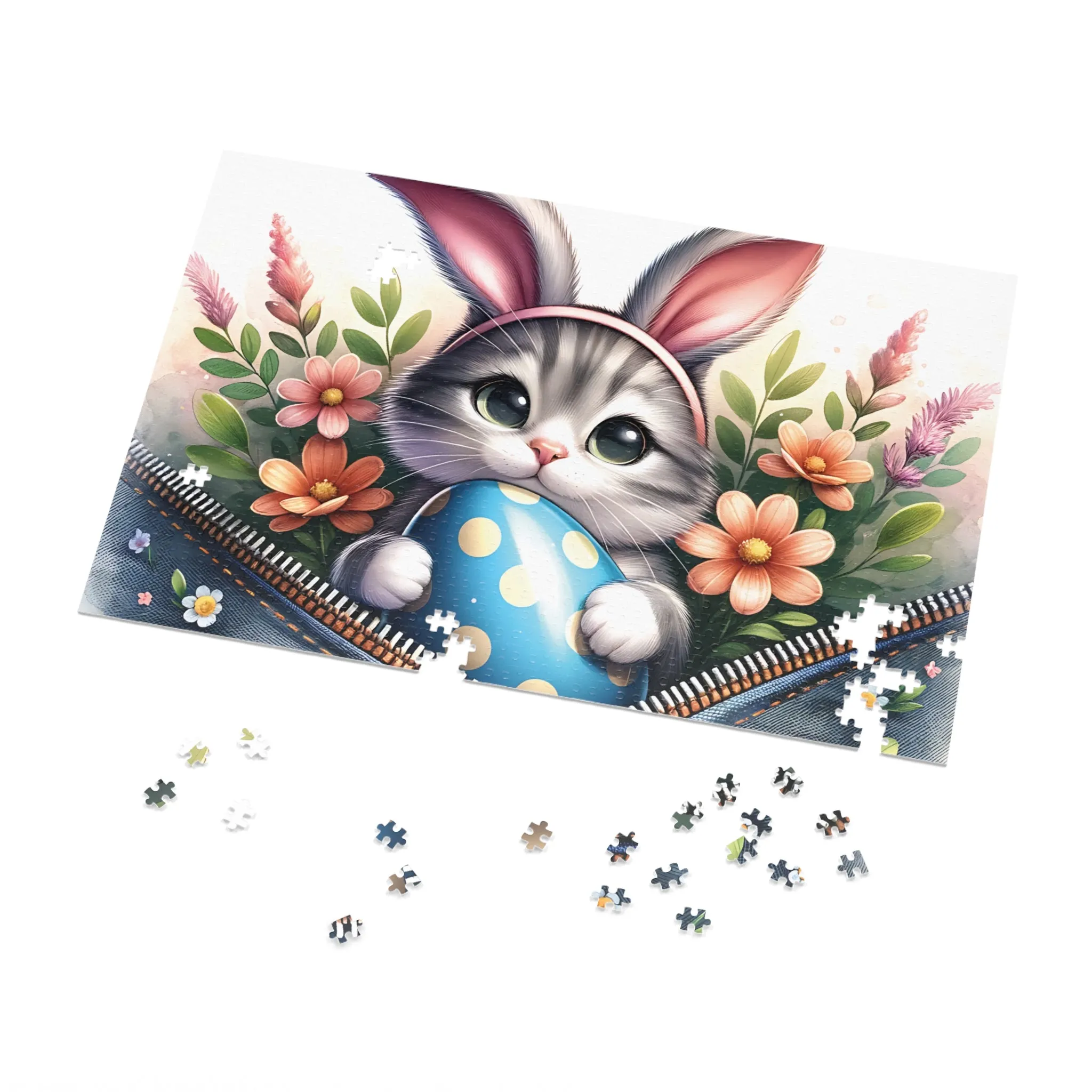 Jigsaw Puzzle, Easter, Cat with Bunny Ears, Personalised/Non-Personalised (30, 110, 252, 500,1000-Piece)