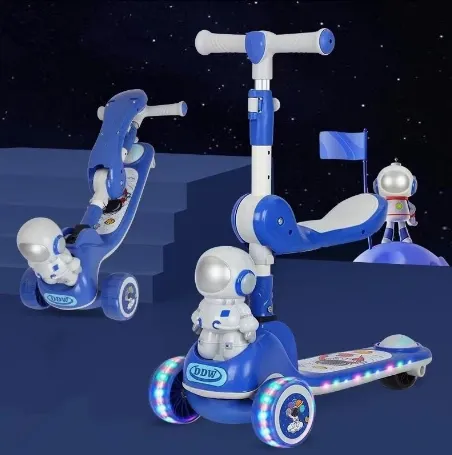 Kids Astronaut Kick Scooter With Light & Music - Blue