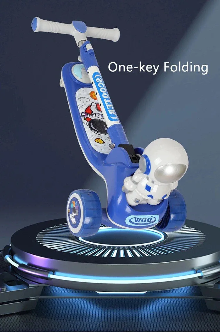 Kids Astronaut Kick Scooter With Light & Music - Blue