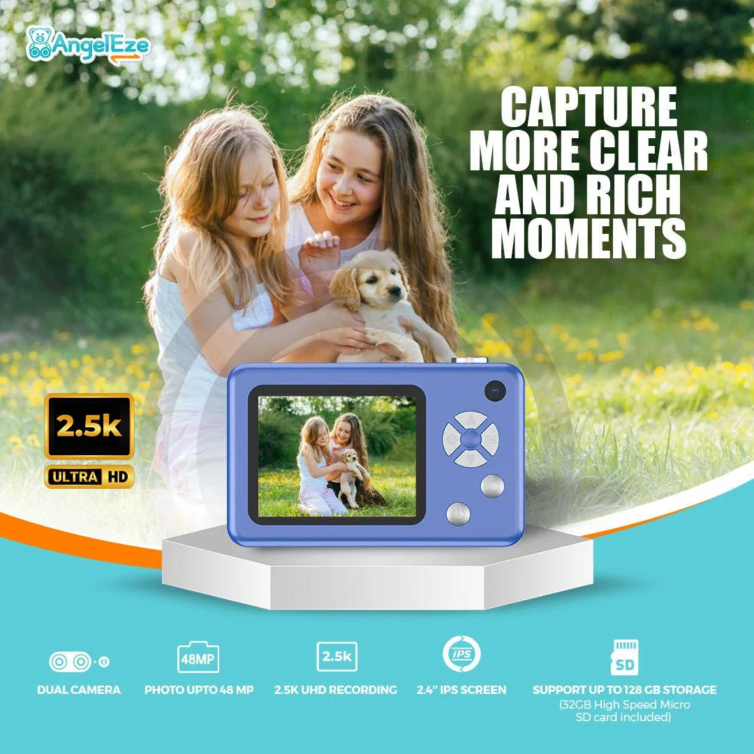 Kids Digital Camera - Ultra HD - 32GB SD Card - Dual Camera - LCD Screen - Photo and Video - Great Gift