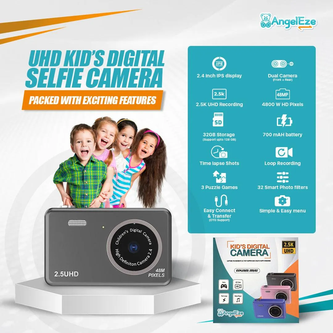 Kids Digital Camera - Ultra HD - 32GB SD Card - Dual Camera - LCD Screen - Photo and Video - Great Gift