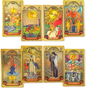 KIINO 78 Gold Foil Tarot Cards with Guide Book Tarot Deck for Beginners and Professional Player with Box Tarot PVC Durable Waterproof Wrinkle Resistant