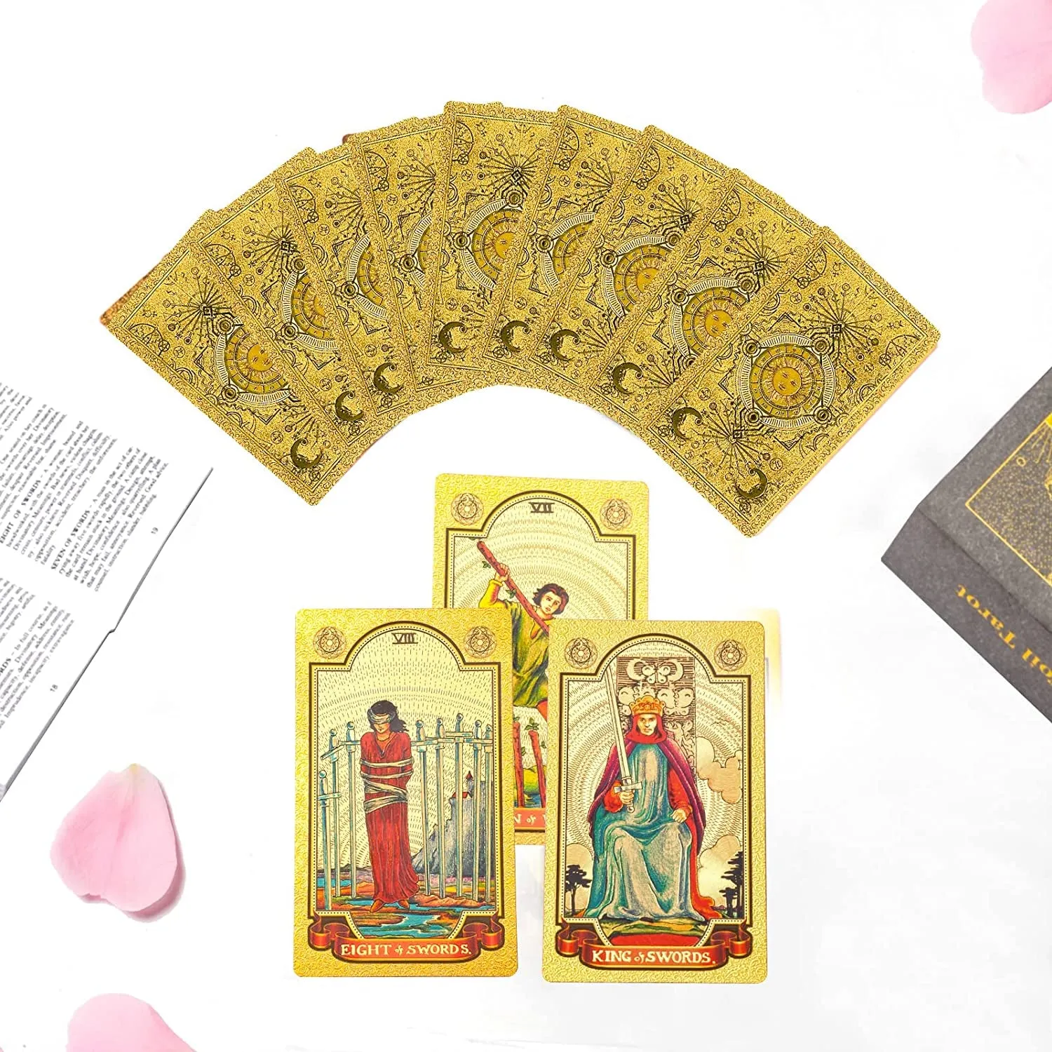 KIINO 78 Gold Foil Tarot Cards with Guide Book Tarot Deck for Beginners and Professional Player with Box Tarot PVC Durable Waterproof Wrinkle Resistant