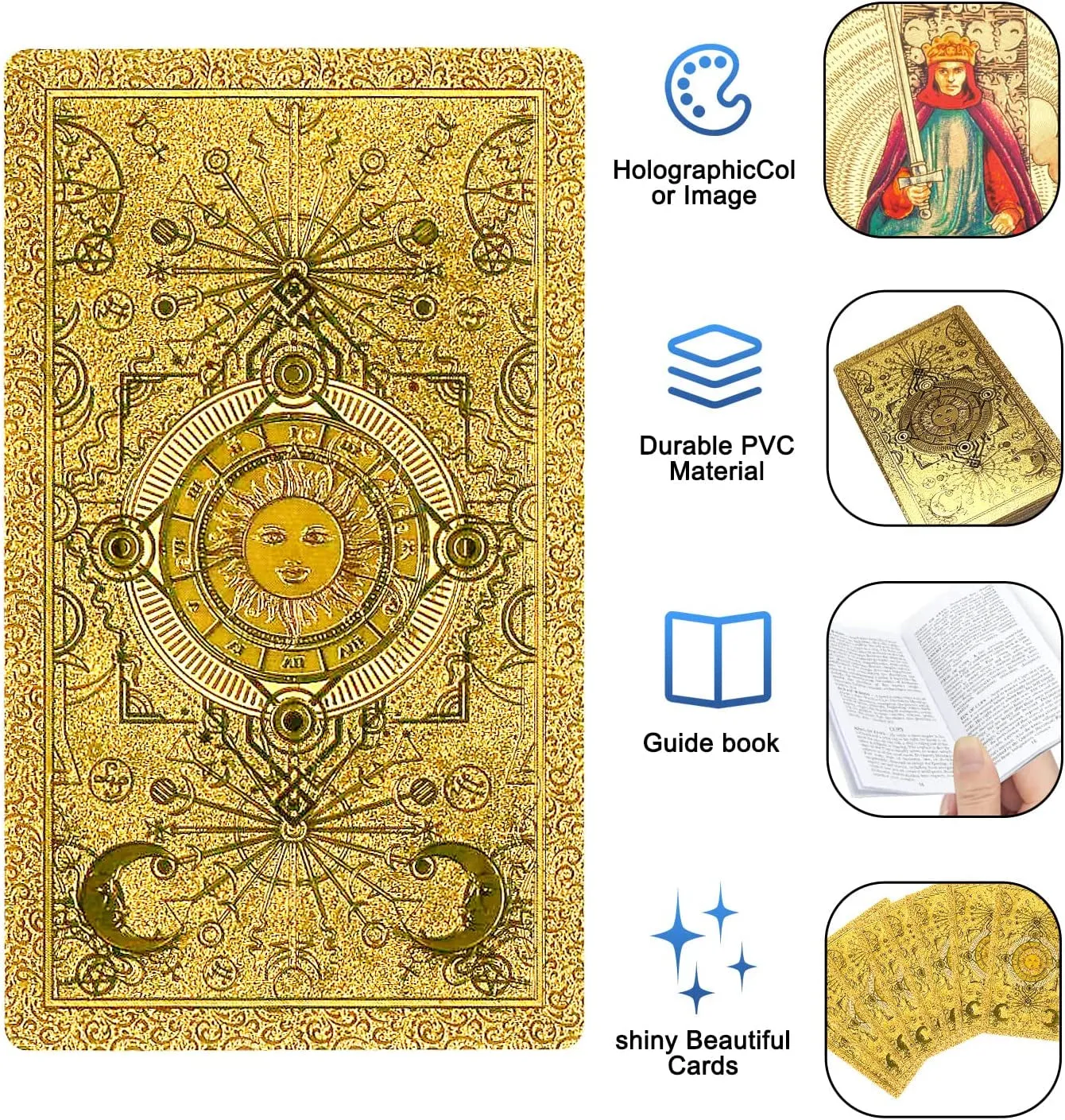 KIINO 78 Gold Foil Tarot Cards with Guide Book Tarot Deck for Beginners and Professional Player with Box Tarot PVC Durable Waterproof Wrinkle Resistant