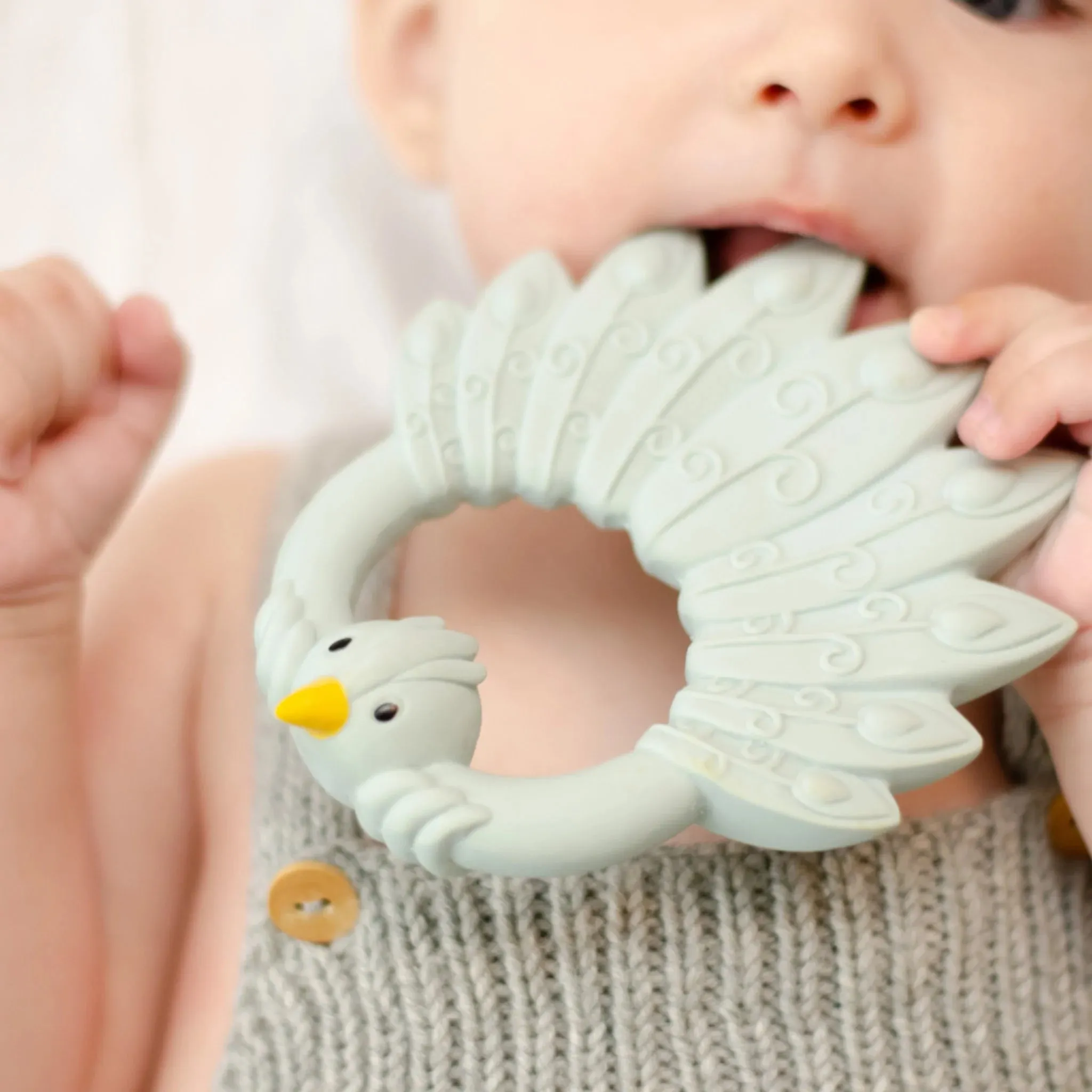 Natural Teether Peacock - Light Blue