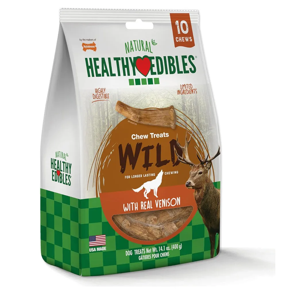 Nylabone Healthy Edibles WILD Natural Long Lasting Venison Antler Dog Chew Treats - Medium/Wolf, 10-count