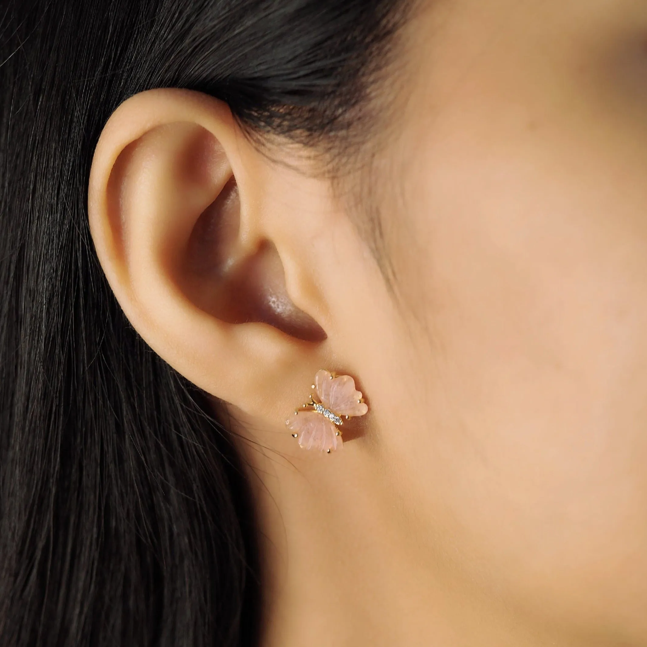 Rose Quartz Butterfly Studs