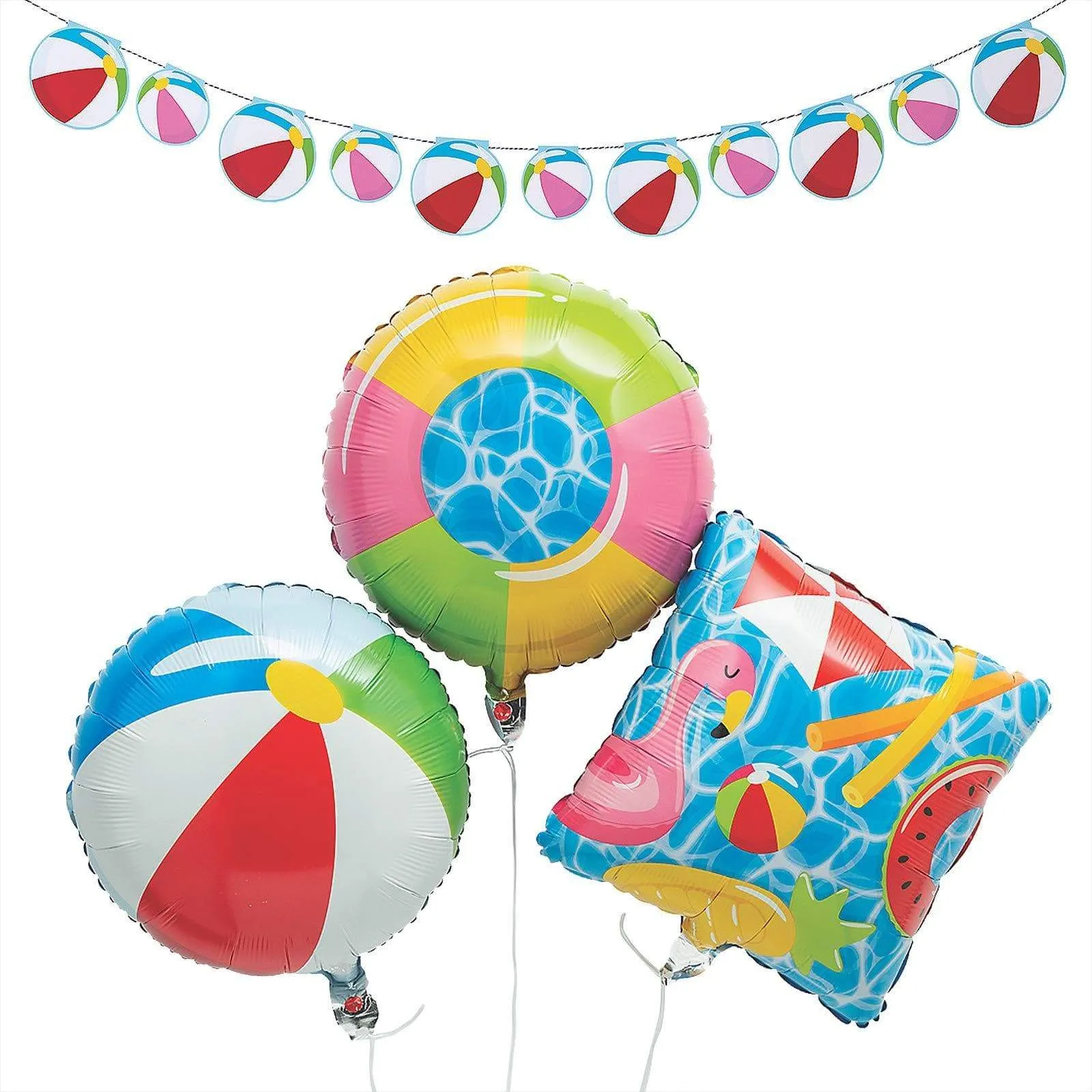 Summer Pool Party Decorations - Beach Ball Party Garland and Mylar Balloons Set