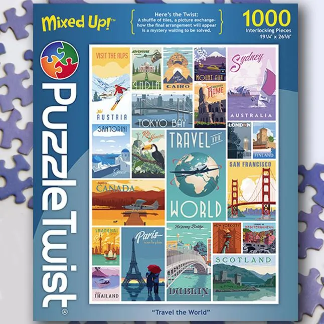 Travel the World 1000 Piece Puzzle Twist Jigsaw Puzzle - Quick Ship