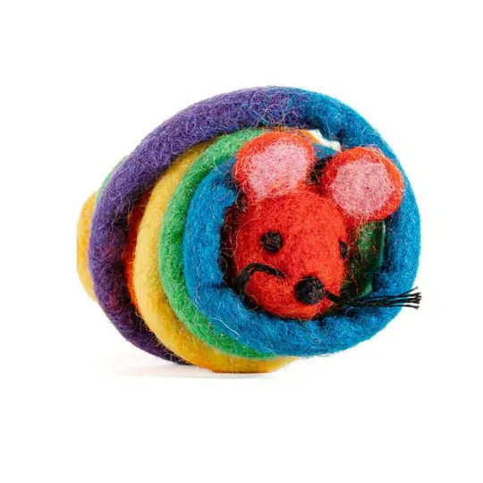 Wool Mouse Cat Toy 6ft Tail Rainbow